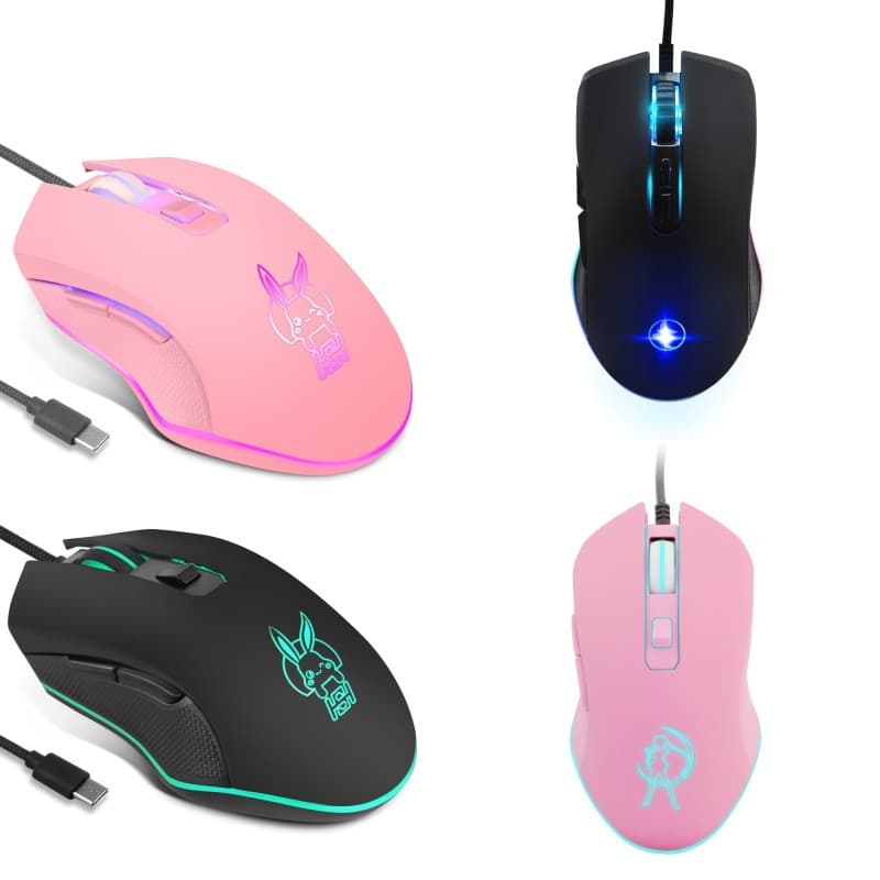 Mouse Com Fio TYPE-C/USB RGB Luminoso Colorido Para Jogos