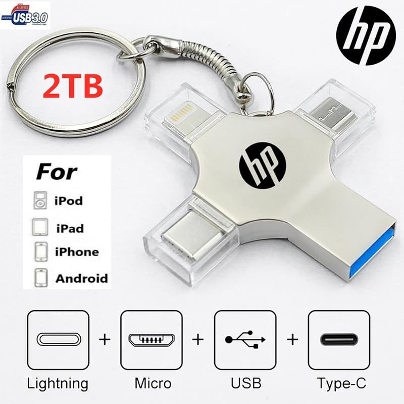 2TB Pen drive 4 Em 1 USB 3.0 Memory Stick OTG Pendrive Velocidade Rápida Tipo C Para i/O/S/Tablet/Android/Smartphone/PC