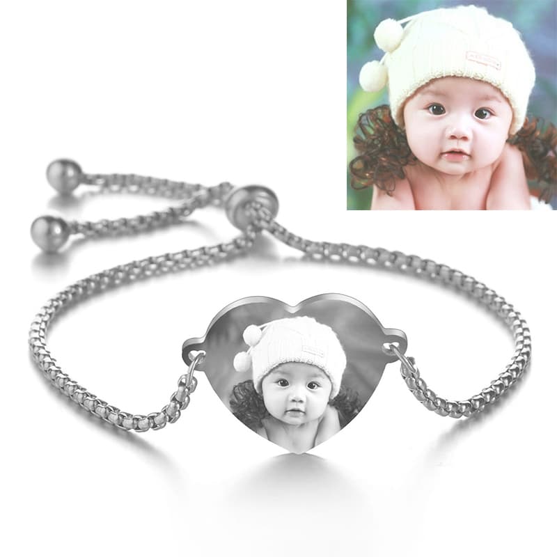 Pulseiras Personalizadas De Aço Inoxidável Nome Fotográfico Engrave Pulseira Mulher Criança  Ajustável De
