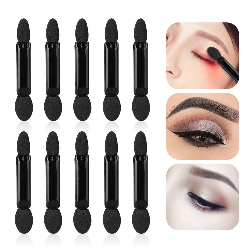 100PCS Escova Preta Descartável Para Sombra De Dupla Face Conjuntos De Nylon Esponja Maquiagem Aplicador De Cosméticos
