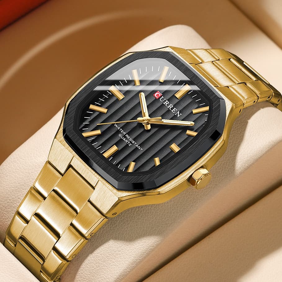 CURREN Relógio Masculino Original Mãos Luminosas Aço Inoxidável Simples retro Quadrado Moda Casual Negócios Desportivos Quartzo À Prova D'água 8458X