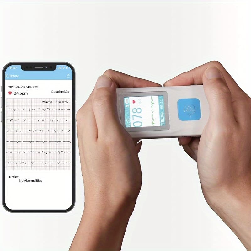 Dispositivo Monitor EKG De Freqüência Cardíaca Pessoal Com Tela LCD E Armazenamento ECG Portátil Compatível Smartphone Resultados Instantâneos Em 30 Segundos