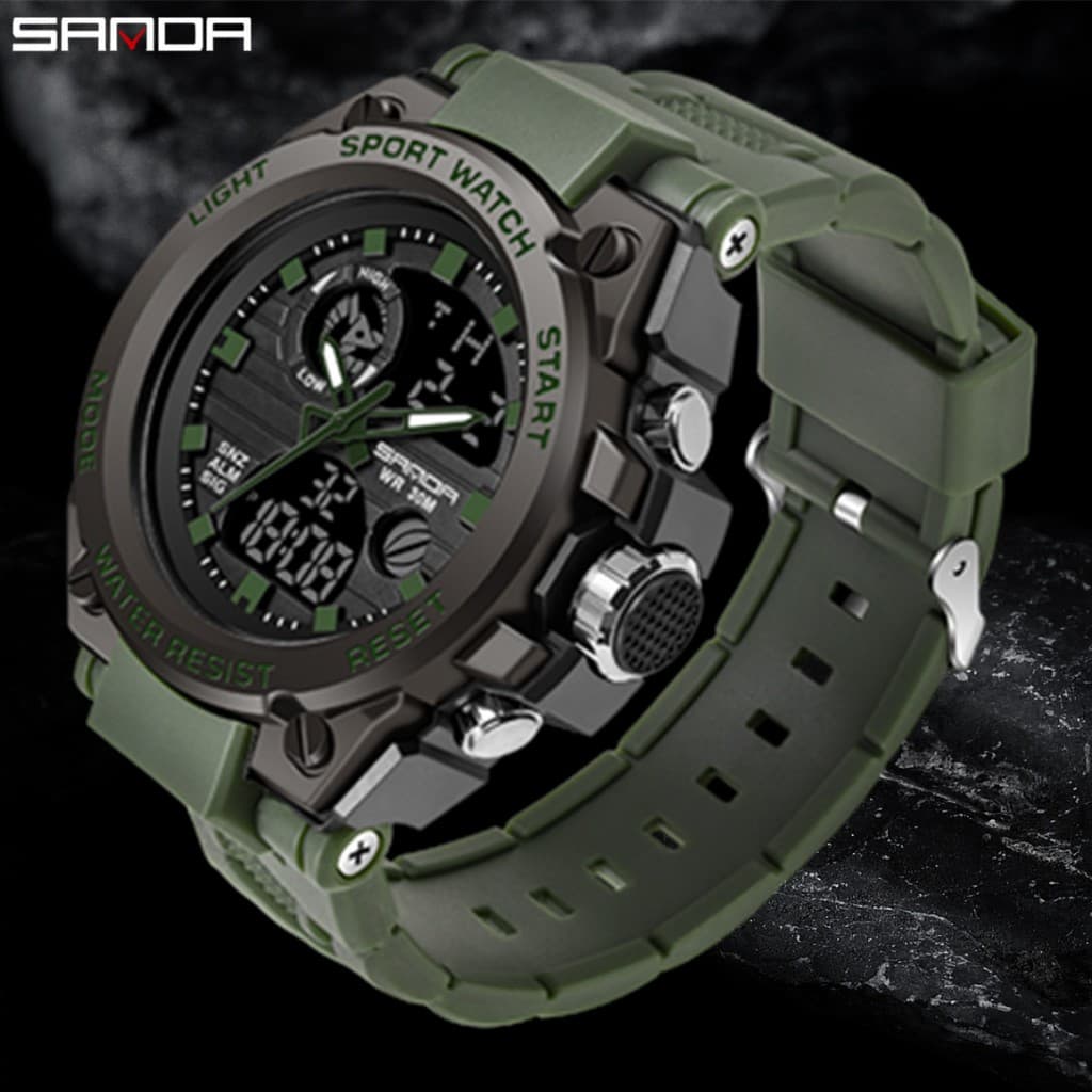 Relógio Militar SANDA Estilo G Relógios Esportivos Masculinos 50M À Prova D'água De Pulso De Quartzo LED Digital De Alarme Militares Homens 739