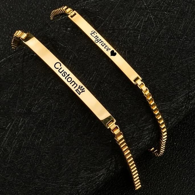 Nome Unisexo Personalizado Data Engrave Pulseira Caixa De Aço Inoxidável Pulseiras De Corrente