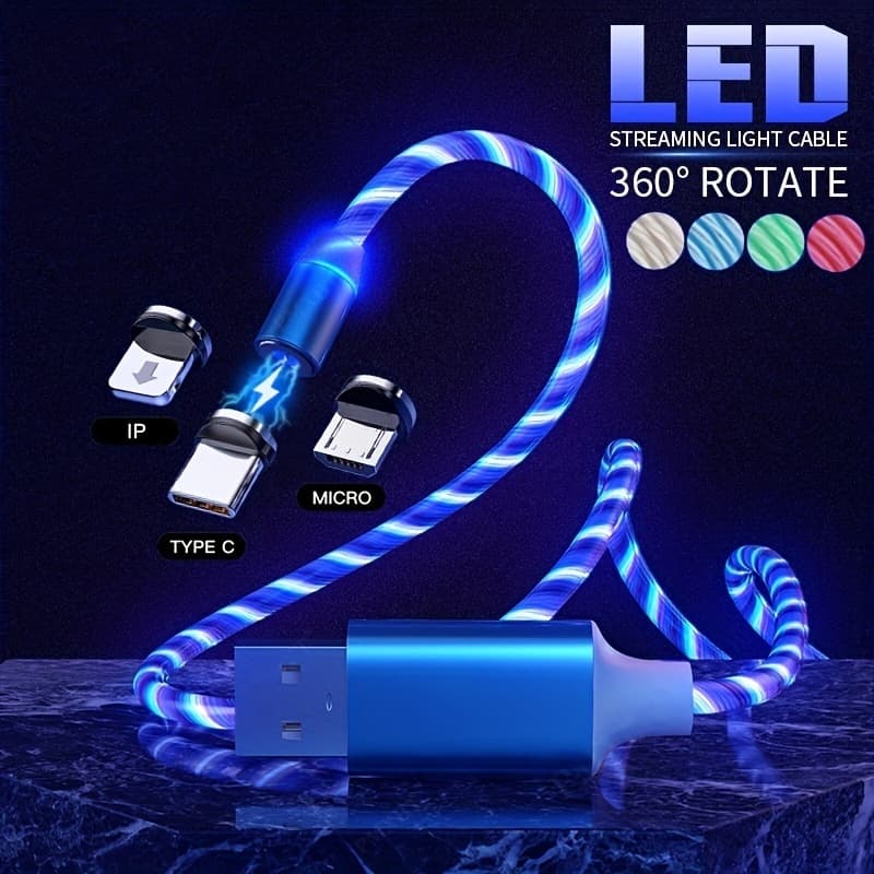 Cabo De Carregamento USB De Luz Brilhante Para Iphone Samsung Tipo C Micro Porta Fio De Dados