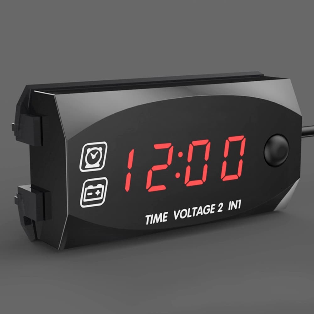 [3 Cores] Motocicleta DC 6V-30V 2 Em 1 Relógio De Ponto Digital Voltímetro IP67 Medidor De Voltagem De Bateria À Prova D'água Para Barco De Carro Marítimo