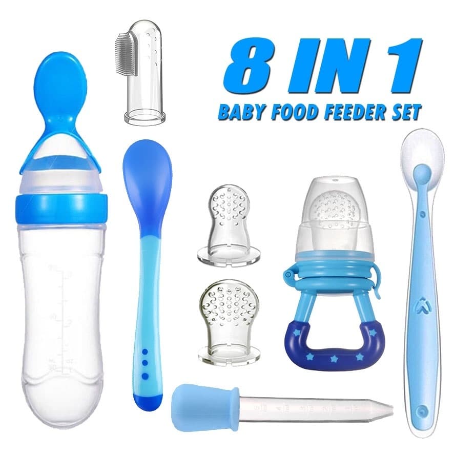 Banho e Cuidados com o Corpo / Colher dosadora bebê Kit de Silicone mamadeira colher chupeta de fruta Escova de dentes Conta gotas 8 em 1 pacote de alimentação