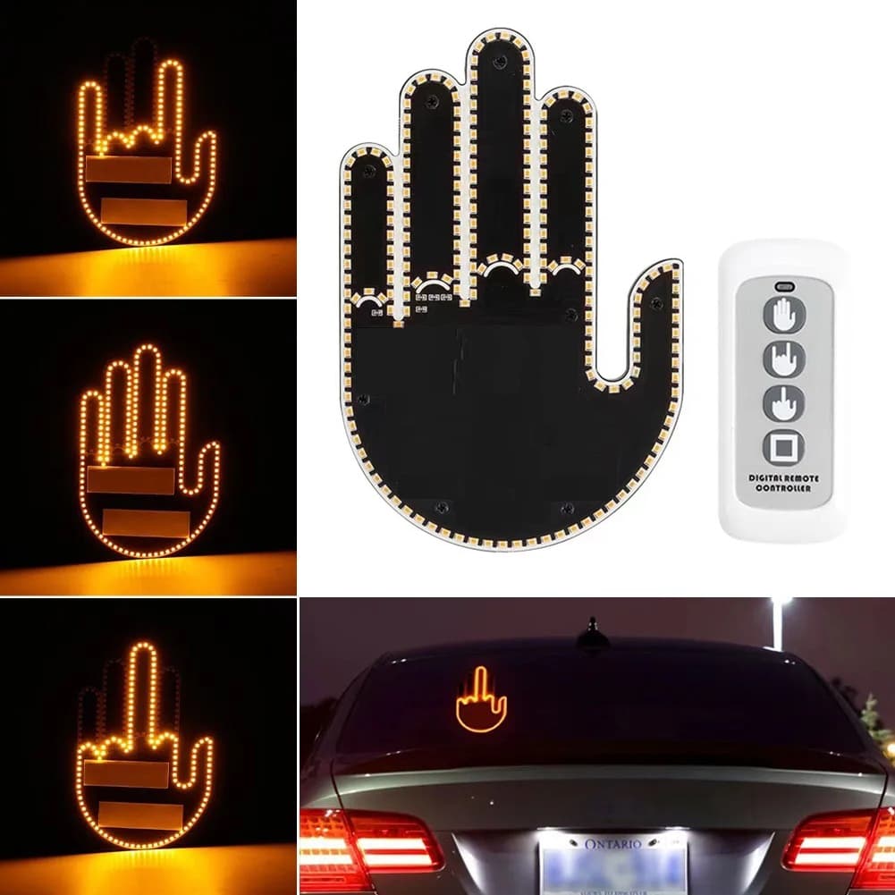 Luz De Dedo Engraçada Para Carros Com Sinais Remotos De Raiva De Estrada Gesto Médio Painel De Brilho De Lâmpada De Mão Janela De Corrida Universal