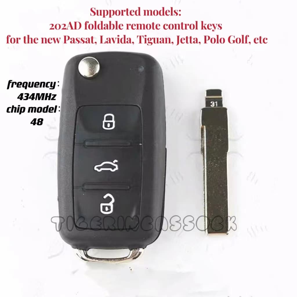 Adequado Para Volkswagen Passat Langyi Sagitar Tiguan Jetta Bora Polo 202AD Controle Remoto Dobrável (434mhz/48 chip) Ch