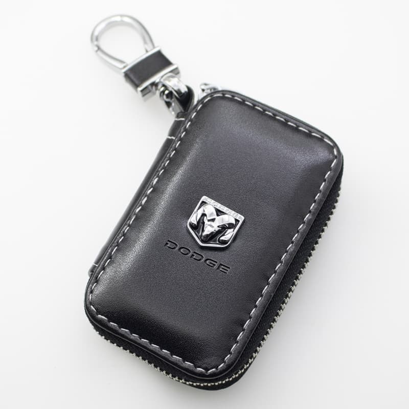 Zíper Carro Chave Capa Simples Fashion Logotipo Fob PU Couro Para Chaveiro Dodge Challenger RAM 1500 Carregador Vingador Nitro