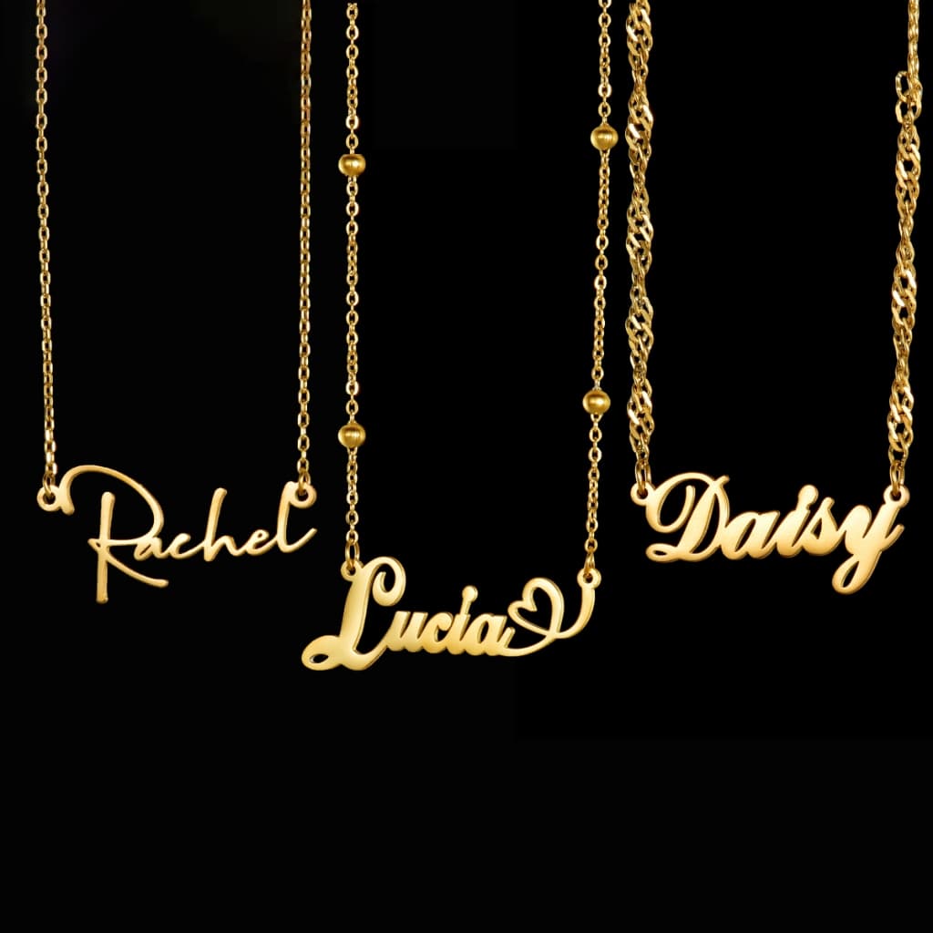 【 Name Colar Personalizado 】 Personalized Colares De Nome Para Mulheres Corrente De Ondas De Aço Inoxidável Pingente