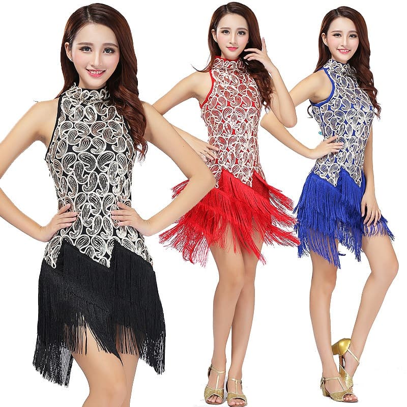 Saia de dança latina lantejoulas franjas saia vestido desempenho traje equipe traje de dança quadrada saia de dança palc