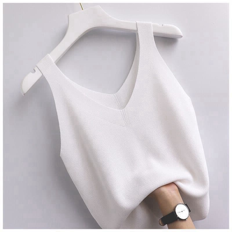 Camisole Roupa Interna Feminina de Malha em v com Pescoço Slim-Fit Sleeveless Top