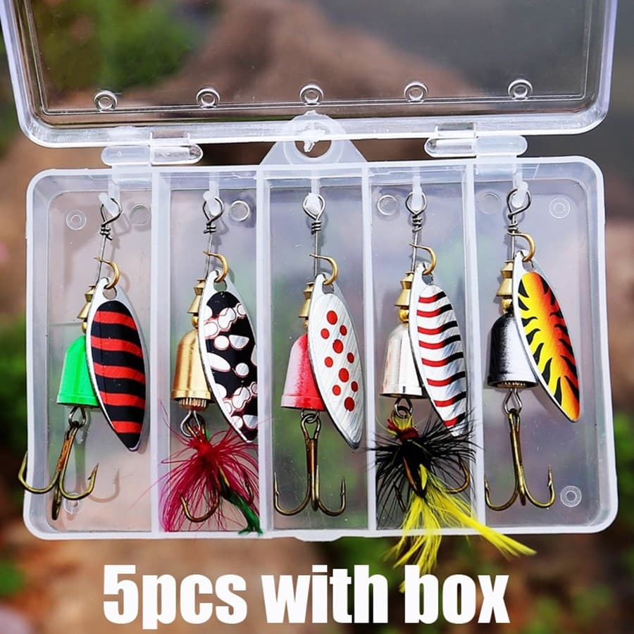 5 Pcs Spinnerbait Isca De Pesca De Metal Duro Iscas Spinner Kit Com Caixas De Enfrentar