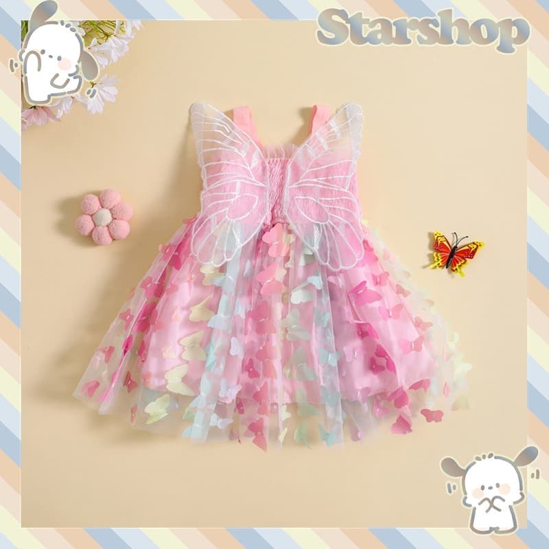 Starshop-Toddler Baby Girl Princesa Vestido De Verão Tule Sem Mangas Com Asas De Borboleta
