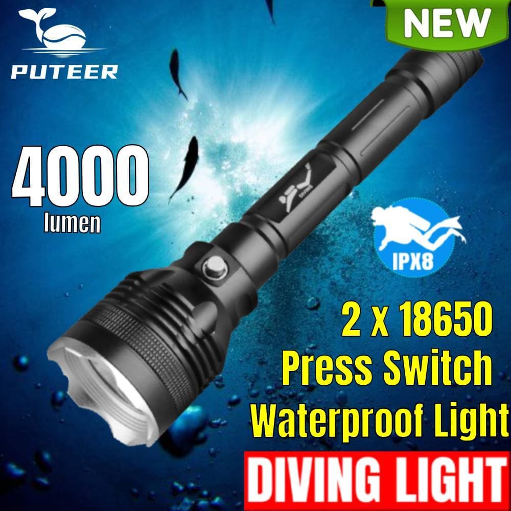 Lanterna Recarregável Puteer Scuba Diving Flashlight À Prova D'água Super Brilhante 4000lumen