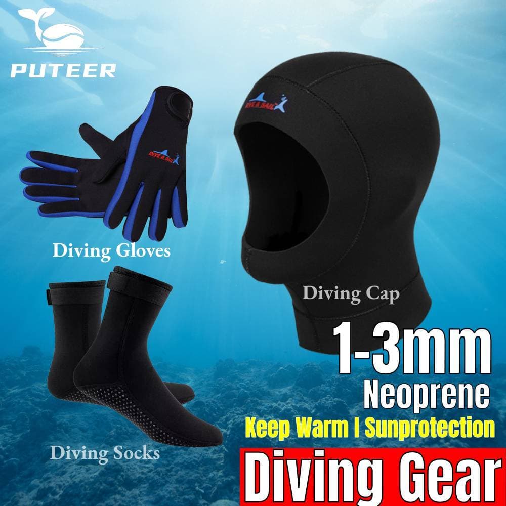 Puteer 3mm Neoprene Mergulho Wetsuit Touca De Capuz Máscara E Luvas Meias Para Natação Snorkeling Livre Caça Submarina M