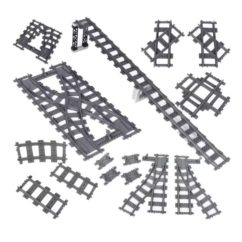 Diy Small Particle City Train City Train Bloco de construção de trilhos Acessórios de montagem de trens High-Rail Pacote de extensão