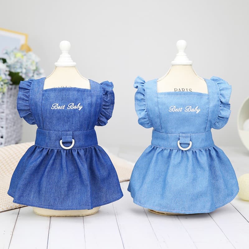 Vestido De Cachorro Para Cães De Estimação Pequenos Cartas Bordadas Roupa Gatos Jean Saias