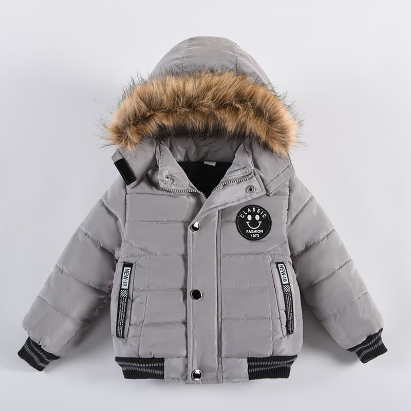 Inverno Jaqueta de inverno para bebês meninos Casaco com capuz Presente de aniversário com gola de pele com zíper