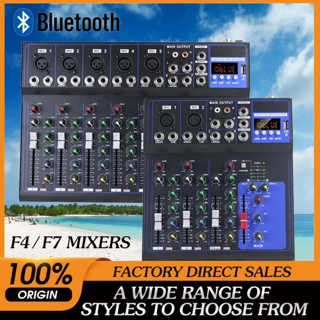 F4/F7 Mixer De Áudio Profissional 4/7 Canais Integrado EQ/Função De Gravação Sup MG