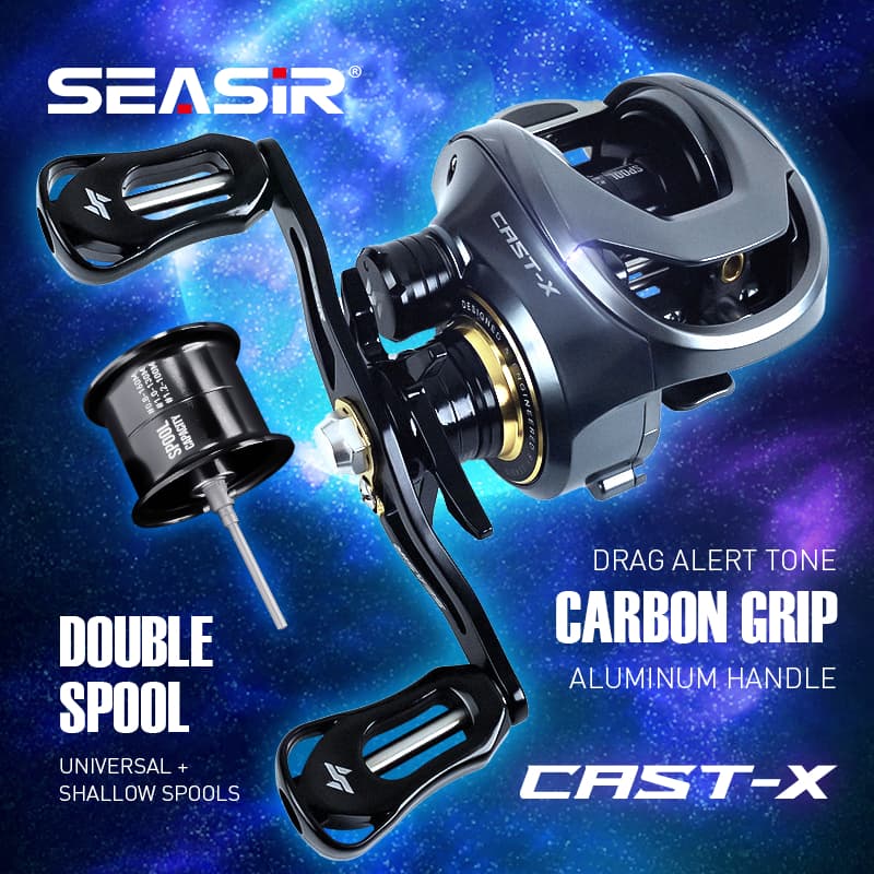 SEASIR Cast-X Carretel Duplo De Arremesso Aperto De Carbono Mico Pesca 7.3 : 1 Relação De Engrenagem De Alta Velocidade
