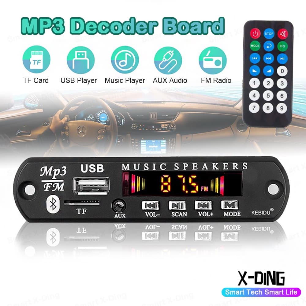 Módulo De Placa Decodificadora MP3 Bluetooth 5.0 12V Reprodutor De Áudio Com Controle Remoto FM