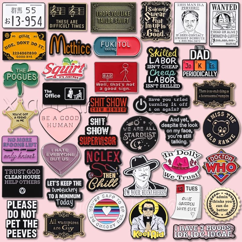 Engraçado Texto Citações Esmalte Pino Dos Desenhos Animados Diálogo Textos Coração Broche Metal Lapela Emblemas Acessóri
