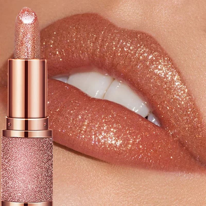 Batom 3 Cores Glitter Mudança De Temperatura Brilho Labial À Prova D'água Nude Pink Shimmer Maquiagem Cosmética