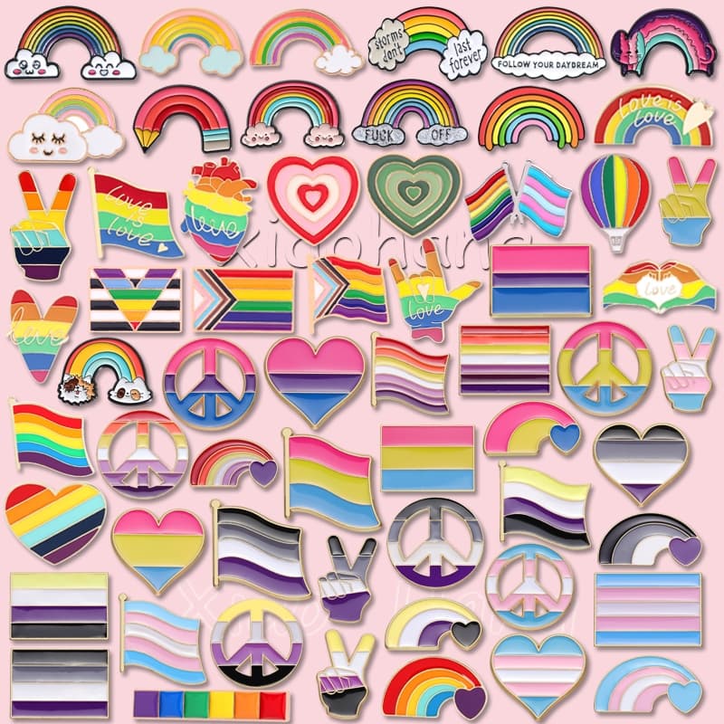 Arco-Íris Coração Esmalte Pinos Broches Colorido Gesto Bandeira Pino Nuvem LGBTQ Orgulho Broche Lapela Emblemas Jóias Pr