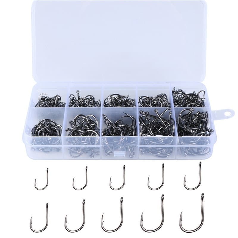 100pcs /box Conjunto de iscas afiadas de alta qualidade para anzóis de peixe em aço inoxidável 10 Tamanhos