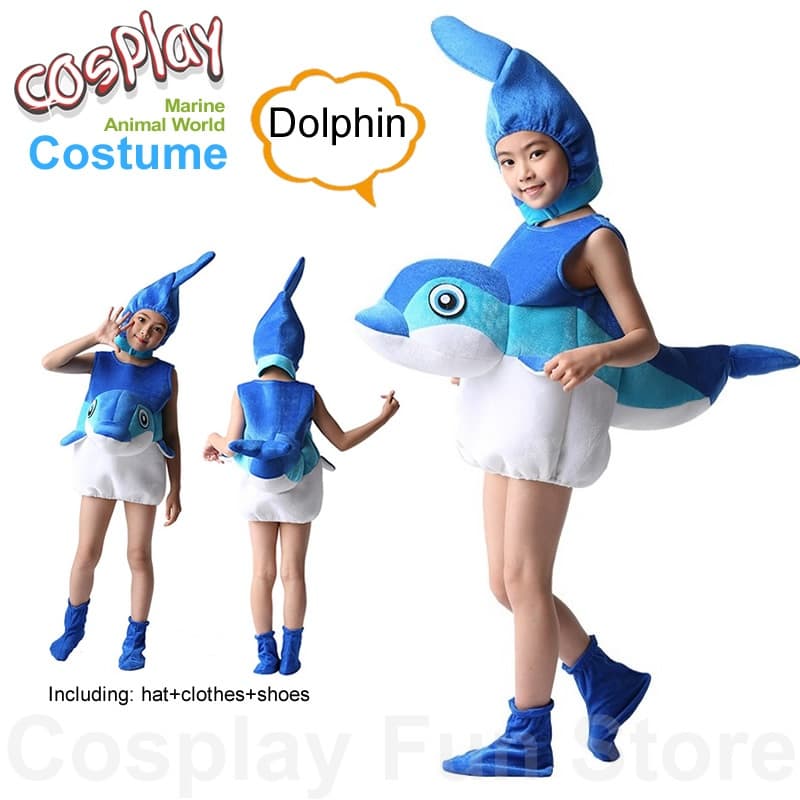 Fantasia de Animais Marinhos Golfinho para Cosplay Adulto e Infantil, Fantasia de Performance para Crianças, Conjunto de