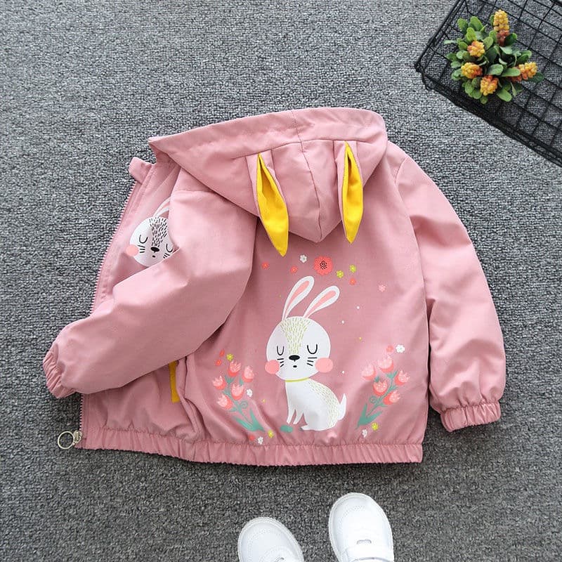 1-6 Anos Primavera Outono Meninas Casaco De Fofo Coelho Com Capuz Zíper Moda Baby Coat Roupas Infantis