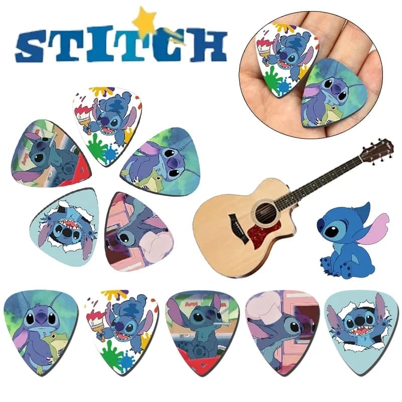 10pcs Palhetas De Guitarra Disney Stitch Para Baixo Acústico Ukulele Suprimentos Instrumentos De Desenho Animado Acessórios