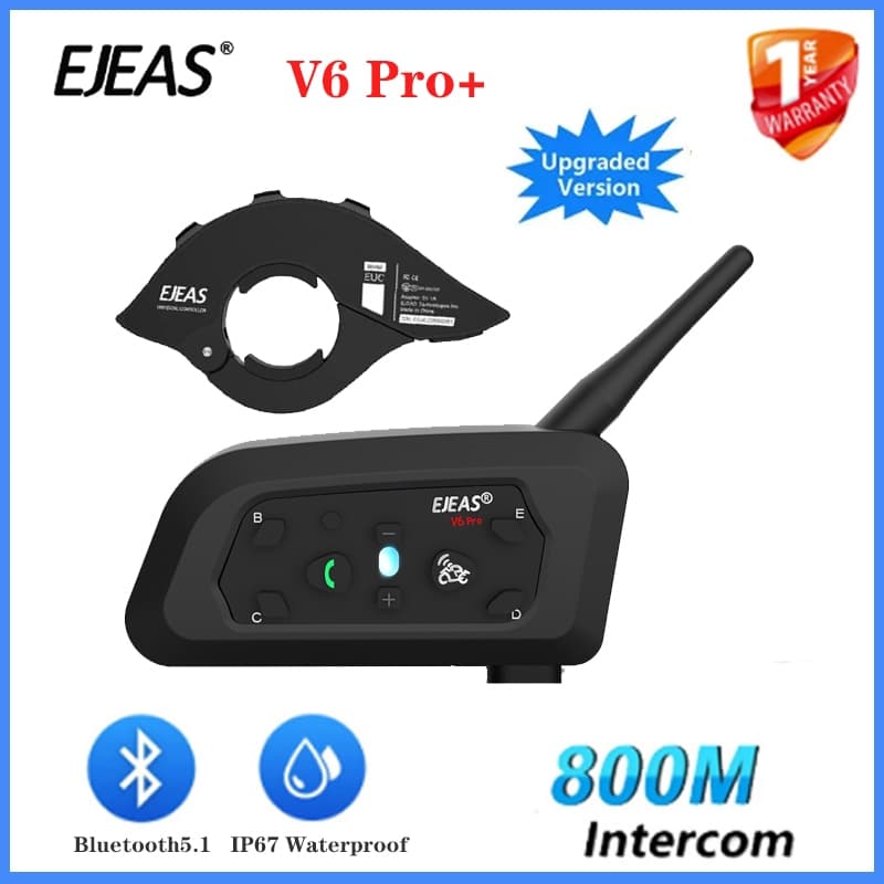 EJEAS Tipo C V6 Pro + Fone De Ouvido Intercomunicador Para Motocicleta BT5.1 6 Pilotos Comunicador Interfone 800M Compatível Com EUC IP67