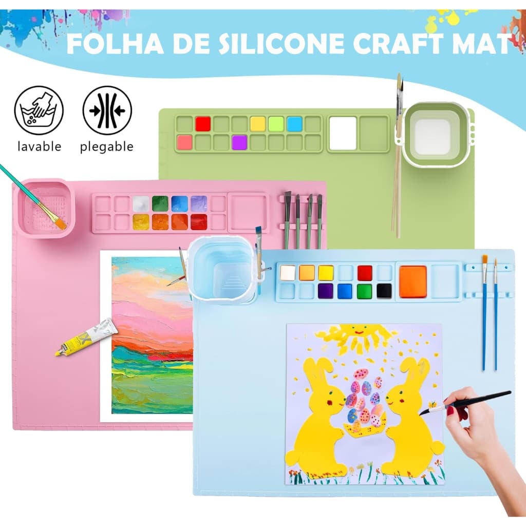 Folha De Silicone Craft Mat Para Tapete Pintura Dobrável Silicone Tinta Pincel Reutilizáve Com Porta-Ferramentas De Paleta Grande Multifuncional 51x41cm