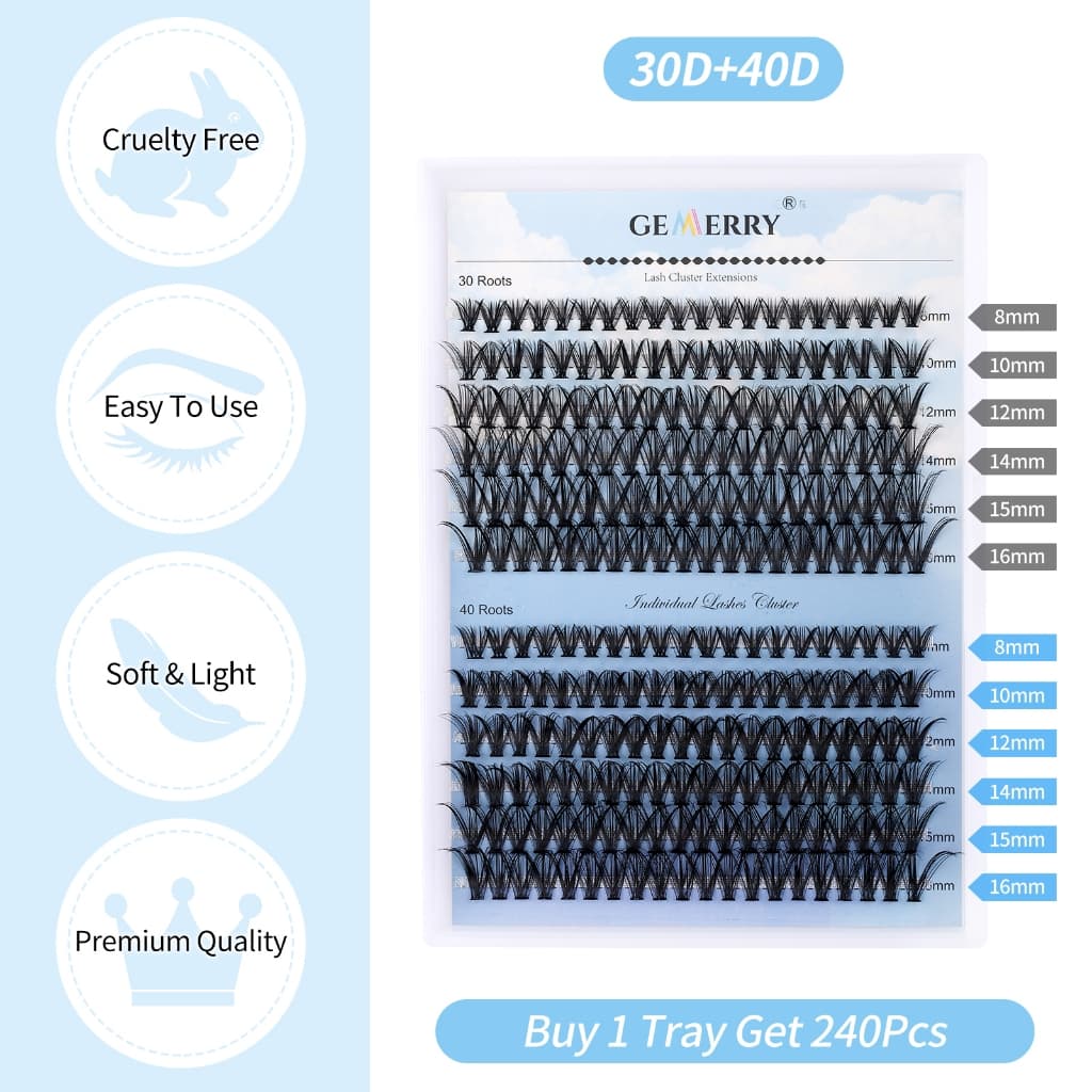 Aglomerados De Pestanas Suaves Naturais DIY 10D/20D/30D/40D volume Misto 240 Ventiladores De Cílios Extensão Para