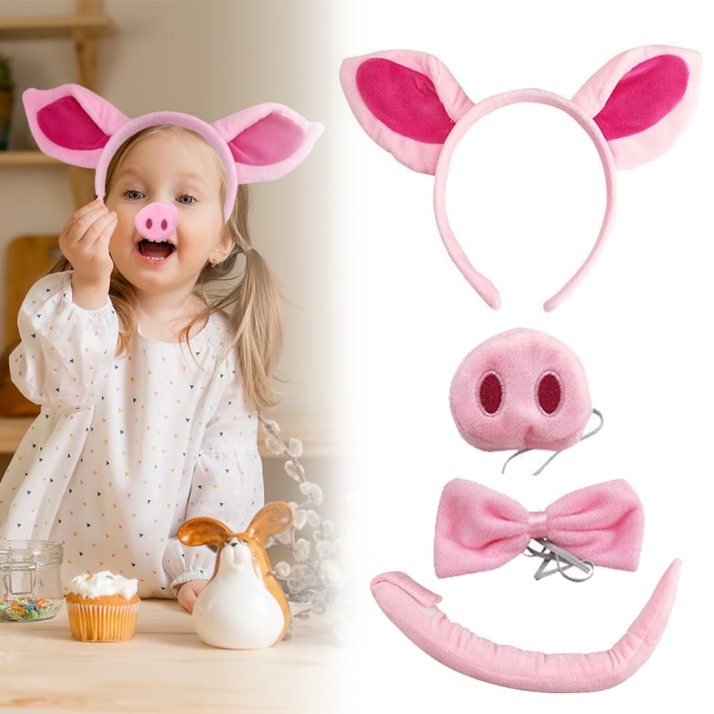 2024 Novo Conjunto De Trajes De Porco De 4 Peças Com Orelhas Cor-De-Rosa Cauda Do Nariz Cosplay Acessórios Para Crianças