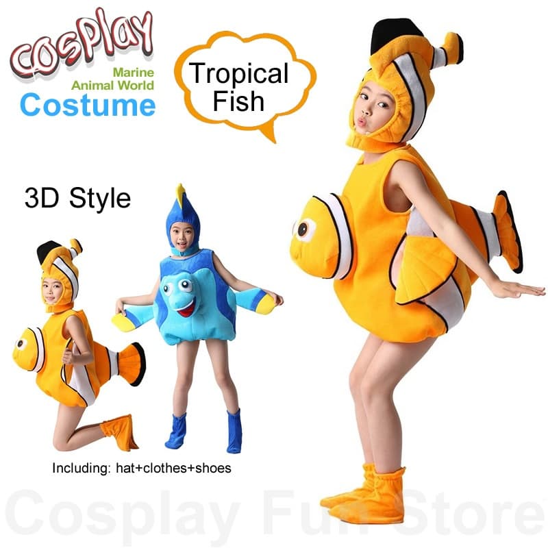 Fantasia Infantil de Peixe Tropical para Cosplay, Animais Marinhos, Fantasia de Peixe Palhaço para Festa Infantil, Roupa