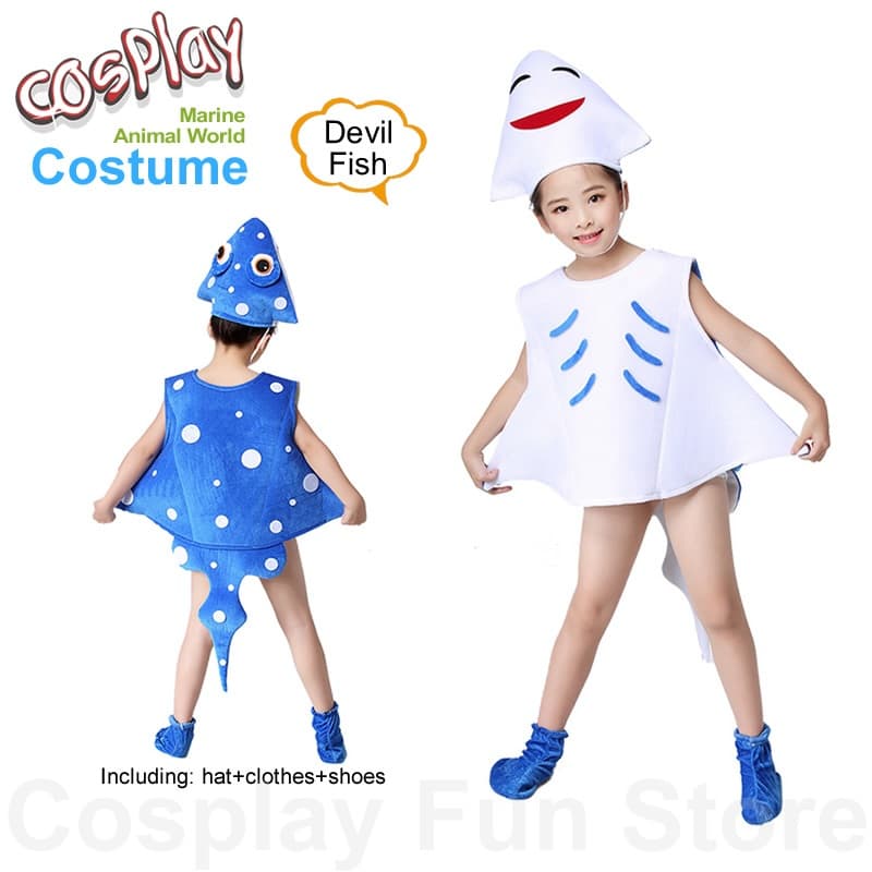 Fantasia Infantil de Peixe Diabo para Cosplay, Roupa de Animais Marinhos para Apresentações de Role Playing, Vestido de
