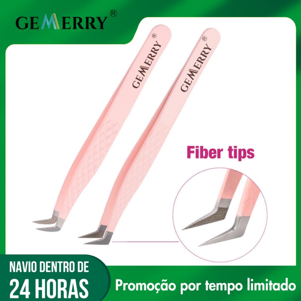 Pinça De Cílios Gemerry 1 Pcs Extensão Superhard De Aço Inoxidável Rosa Com Pontas De Fibra Anti-Estática Alta Precisão