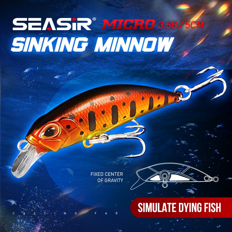 SEASIR Micro Afundando Minnow baubles Isca De Pesca 3.5g Meteoro 5cm Longo Lance Gravidade Shift Wobblers Artificial