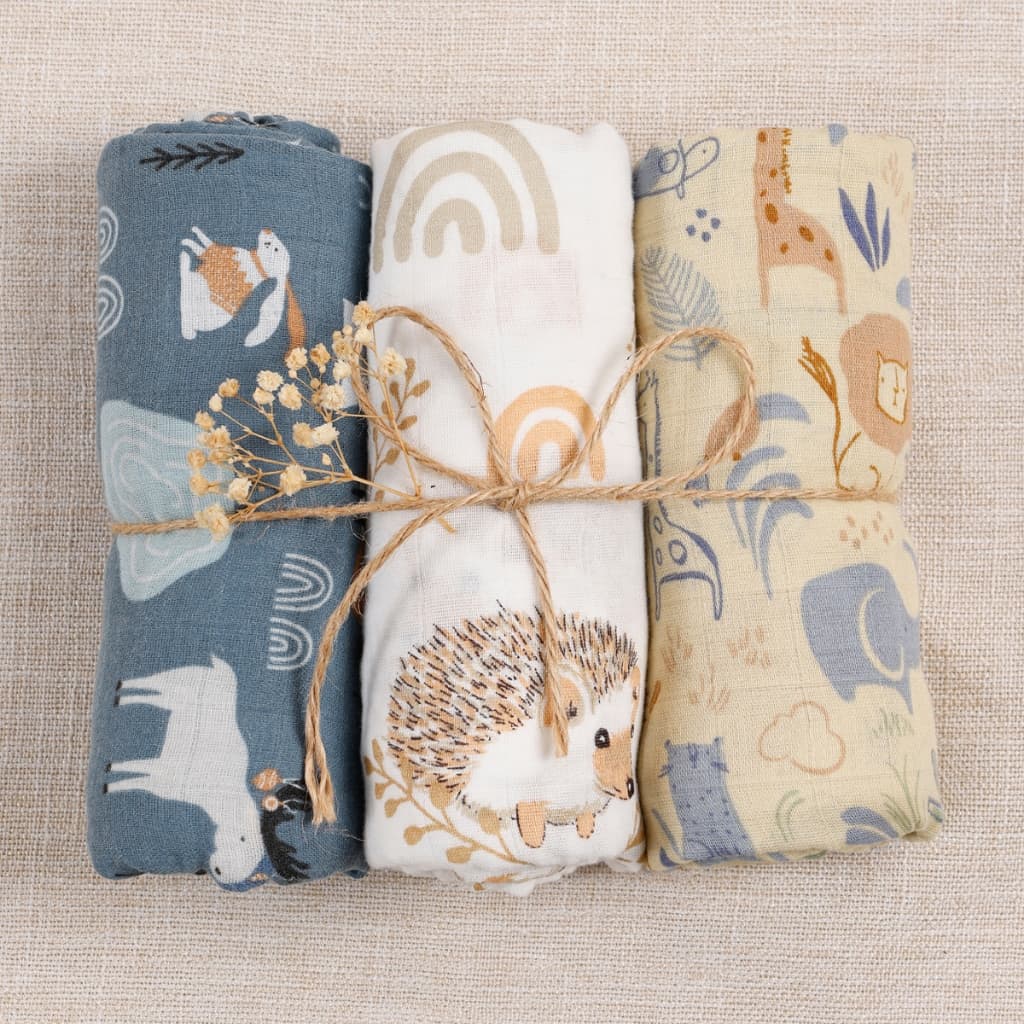 Flauta Feliz 3 Peças/Conjunto Baby Swaddle Recém-Nascido Musselina Blanket Para Meninas E Meninos Toalha De Banho Macia Bebês Bonitos Bibs