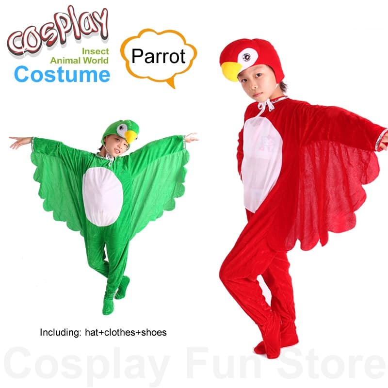 Crianças Cosplay Papagaio Desempenho Trajes Periquito Macacões Vestido De Dança Das Pássaro Animal Dos Desenhos Animados