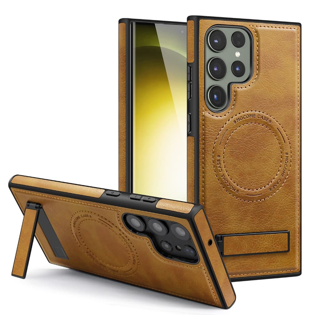 Capa Magnética Forte Com Suporte Oculto Para Samsung Galaxy S24 S25 S26 Ultra S23 S22 Plus De Couro Luxuosa Negócios Car