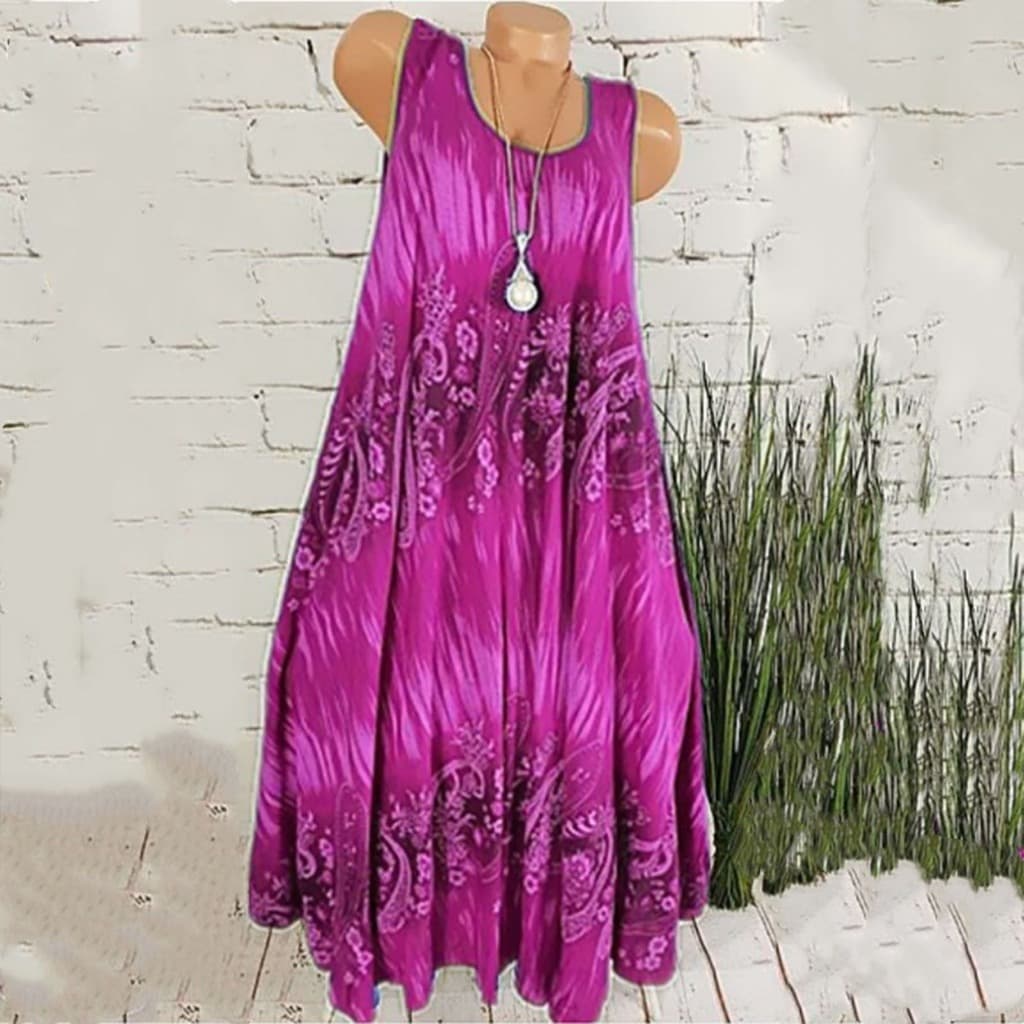Vestido Casual Impresso Feminino De Pescoço Redondo Longo Para Amantes Da Mãe E Senhoras