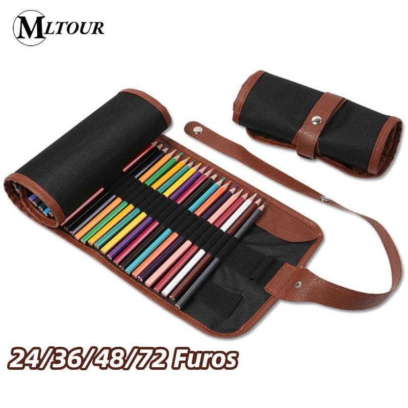 24/36/48/72 Furos Estojo Lápis De Portátil Grande Capacidade Roll Up Imprensa Fixadores Saco De Armazenamento Para O Estudante E Artista