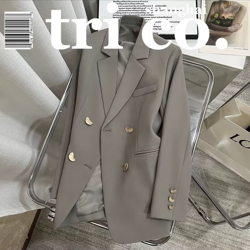 High-End preto terno jaqueta feminina 2024 primavera outono inverno novo estilo versão coreana solto Retro Casual mais m