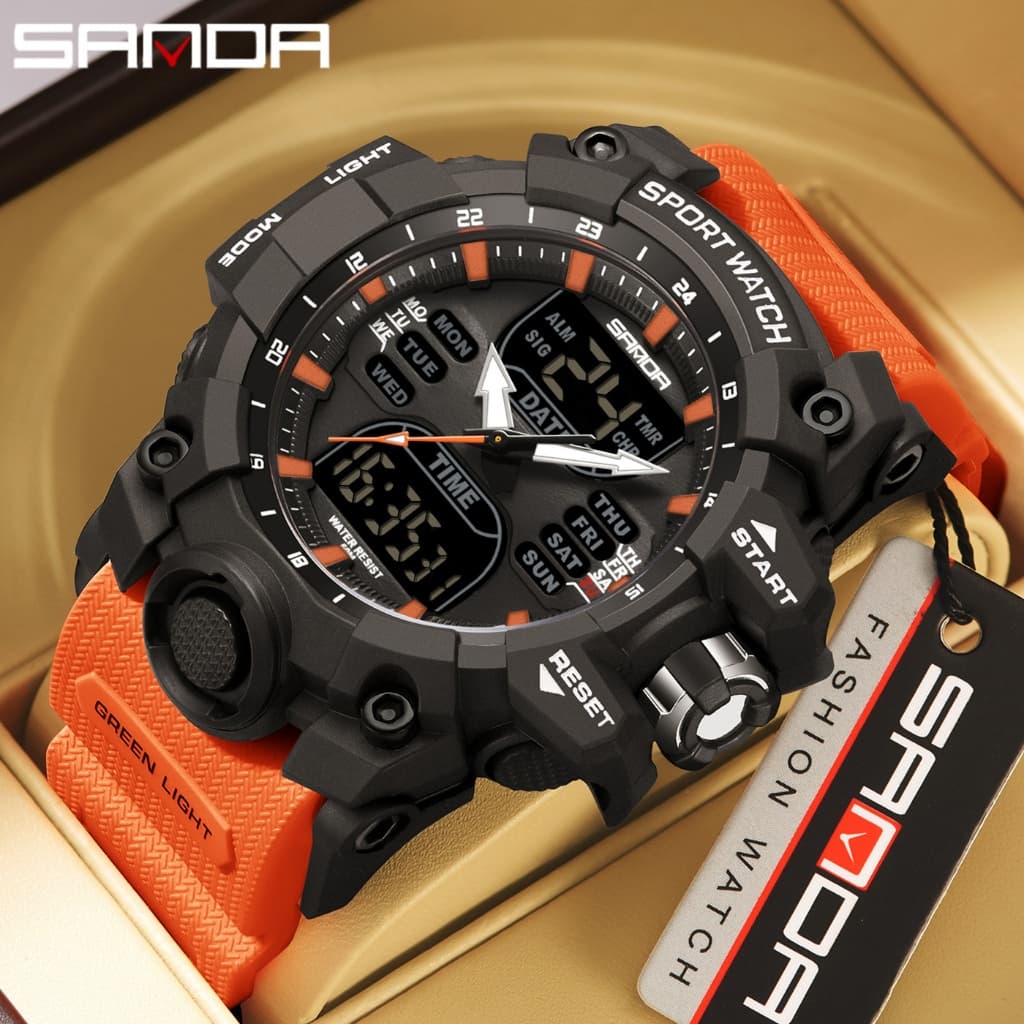 SAMDA Relógios Esportivos Top Brand Luxury Fashion Men Militares Digitais À Prova D'água De Dupla Exibi