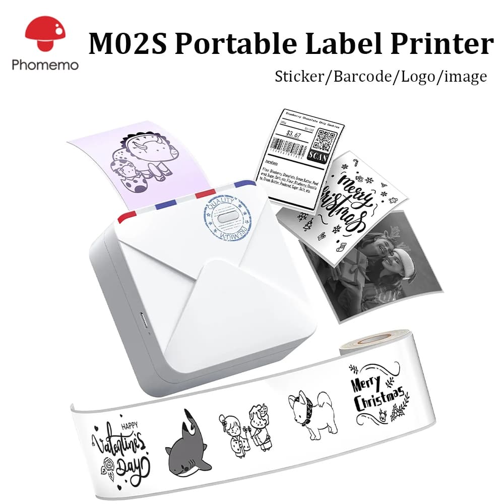 Phoemo M02S Mini Label Maker 304dpi Bluetooth Impressora Térmica De Adesivos Fotográfica De Bolso Móvel